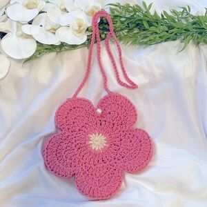 Pink and Cream Handmade Crochet Flower Bag
